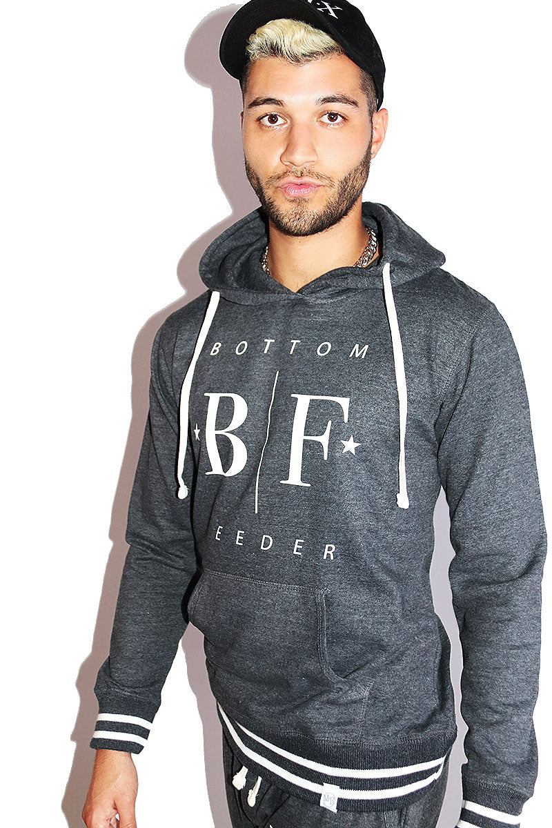 Bottom Feeder Long Sleeve Hoodie- Charcoal
