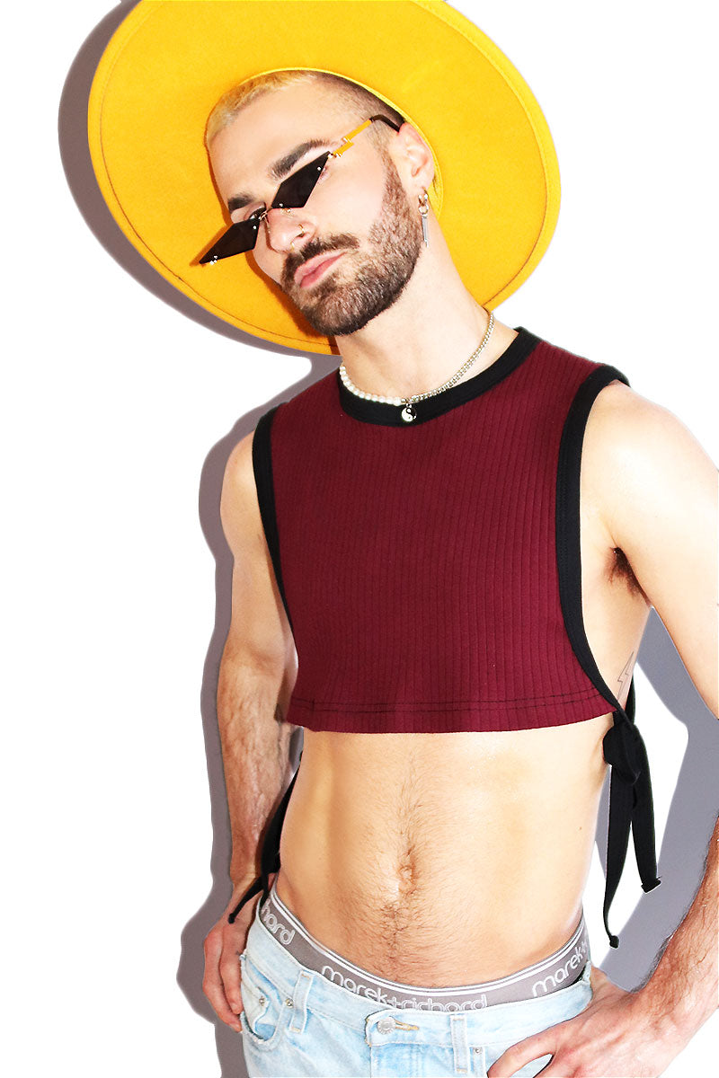 Ribbed Tied Up Extreme Crop Low Armhole Tank- Burgundy – Marek+Richard