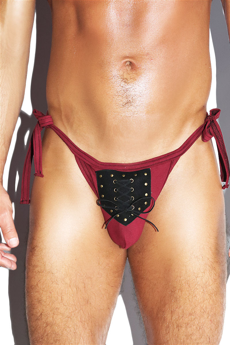 Salem Trials Tied Up String Thong- Burgandy