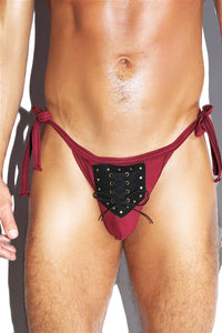 Salem Trials Tied Up String Thong- Burgandy