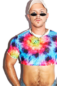 Exposed Seam Tye Dye Mesh Extreme Crop Tee- Red