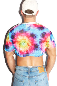 Exposed Seam Tye Dye Mesh Extreme Crop Tee- Red