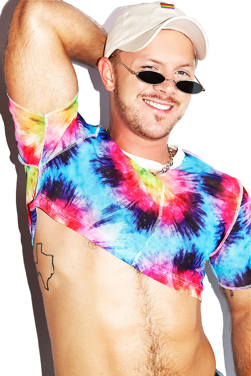 Exposed Seam Tye Dye Mesh Extreme Crop Tee- Red