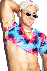 Exposed Seam Tye Dye Mesh Extreme Crop Tee- Red