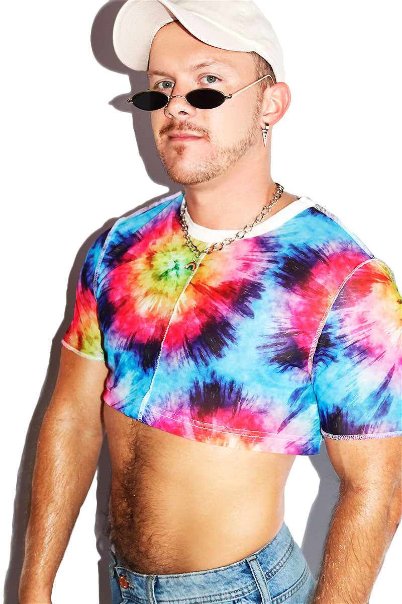 Exposed Seam Tye Dye Mesh Extreme Crop Tee- Red