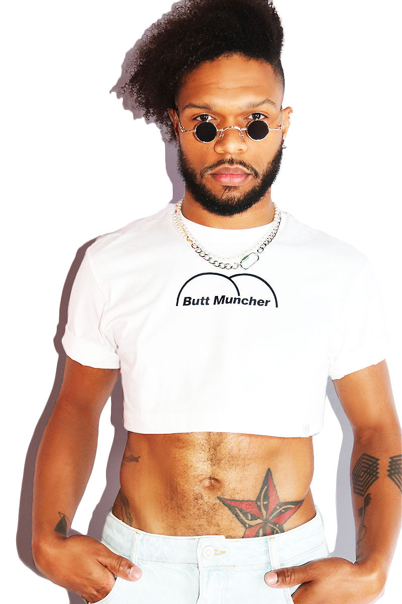 Butt Muncher Extreme Crop Tee-White