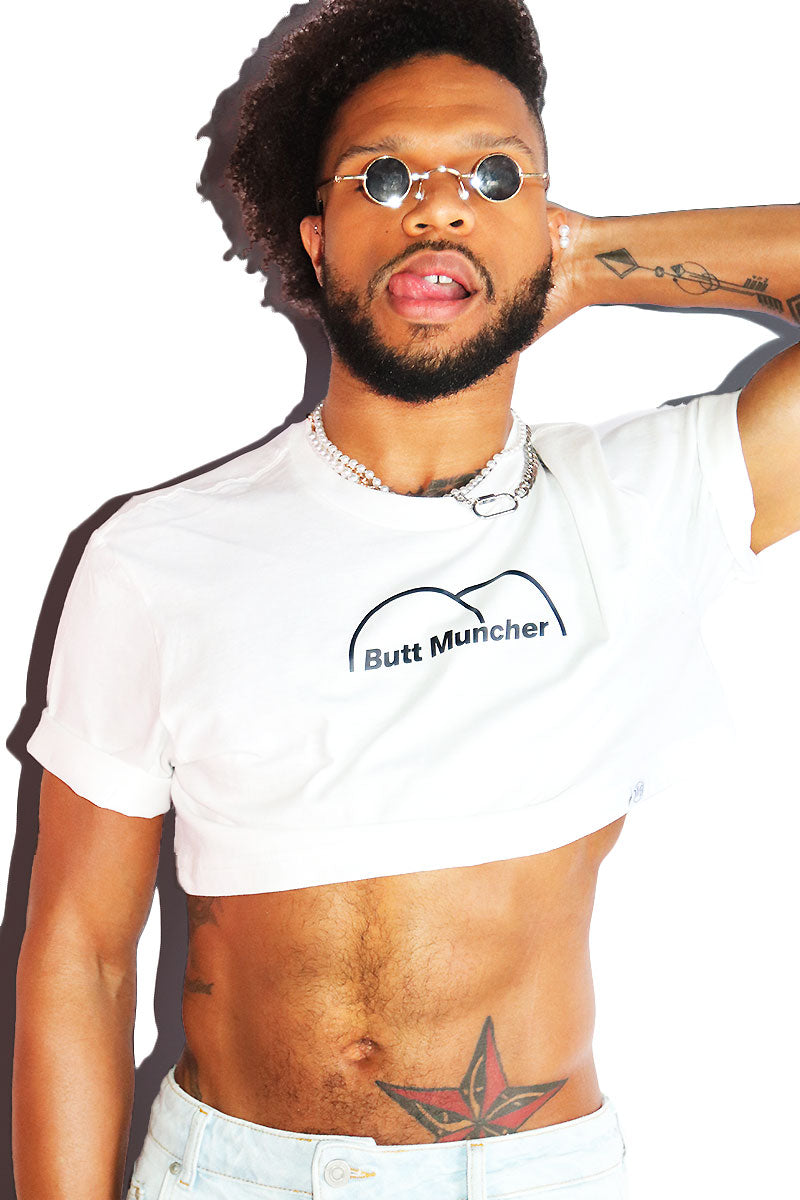 Butt Muncher Extreme Crop Tee-White