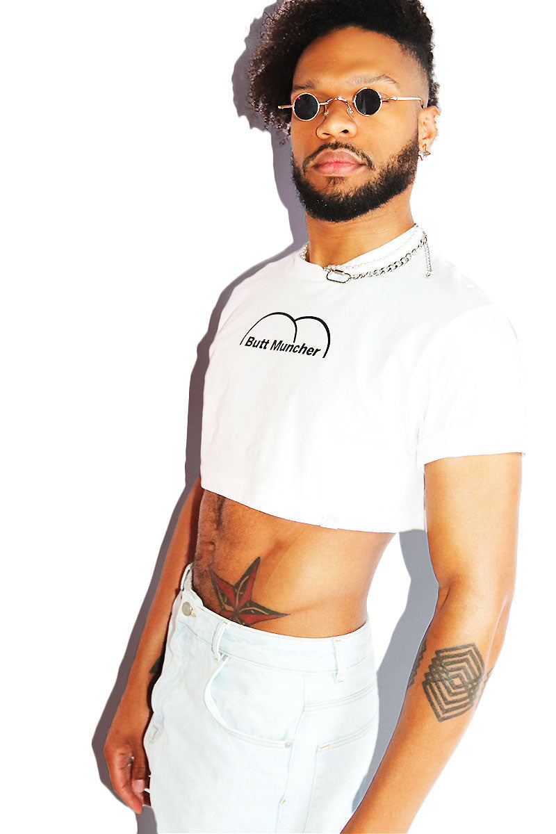 Butt Muncher Extreme Crop Tee-White