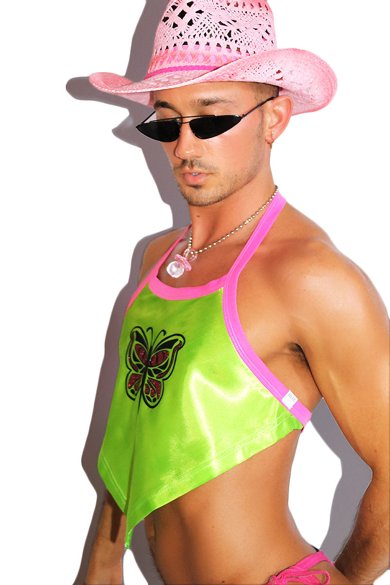 Butterfly Handkerchief Crop Tank- Neon Green