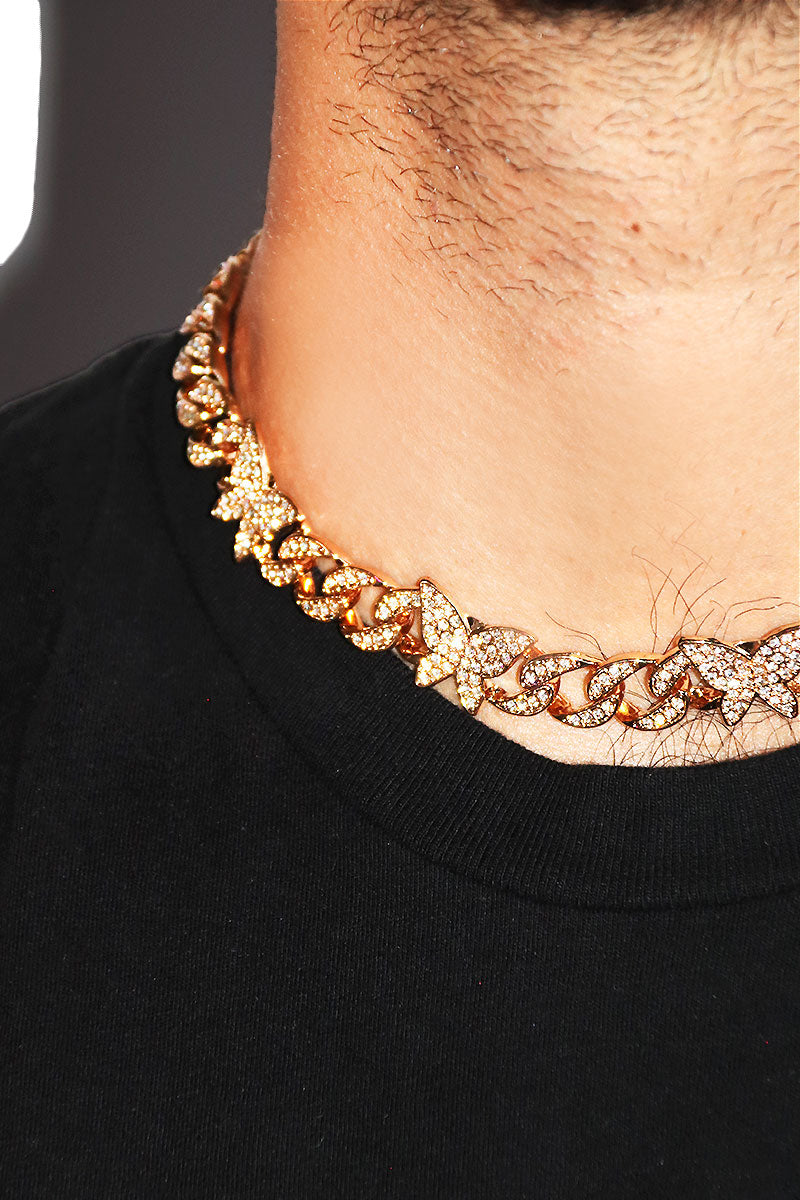 Butterfly Bling Chain Necklace - Gold