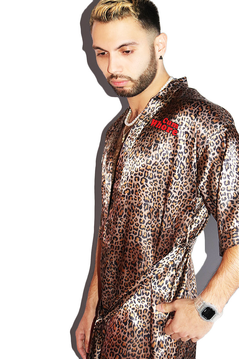 Cum Whore Animal Print Lounge Robe- Black