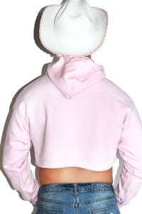 Cactus Patches Crop Long Sleeve Hoodie-Pink