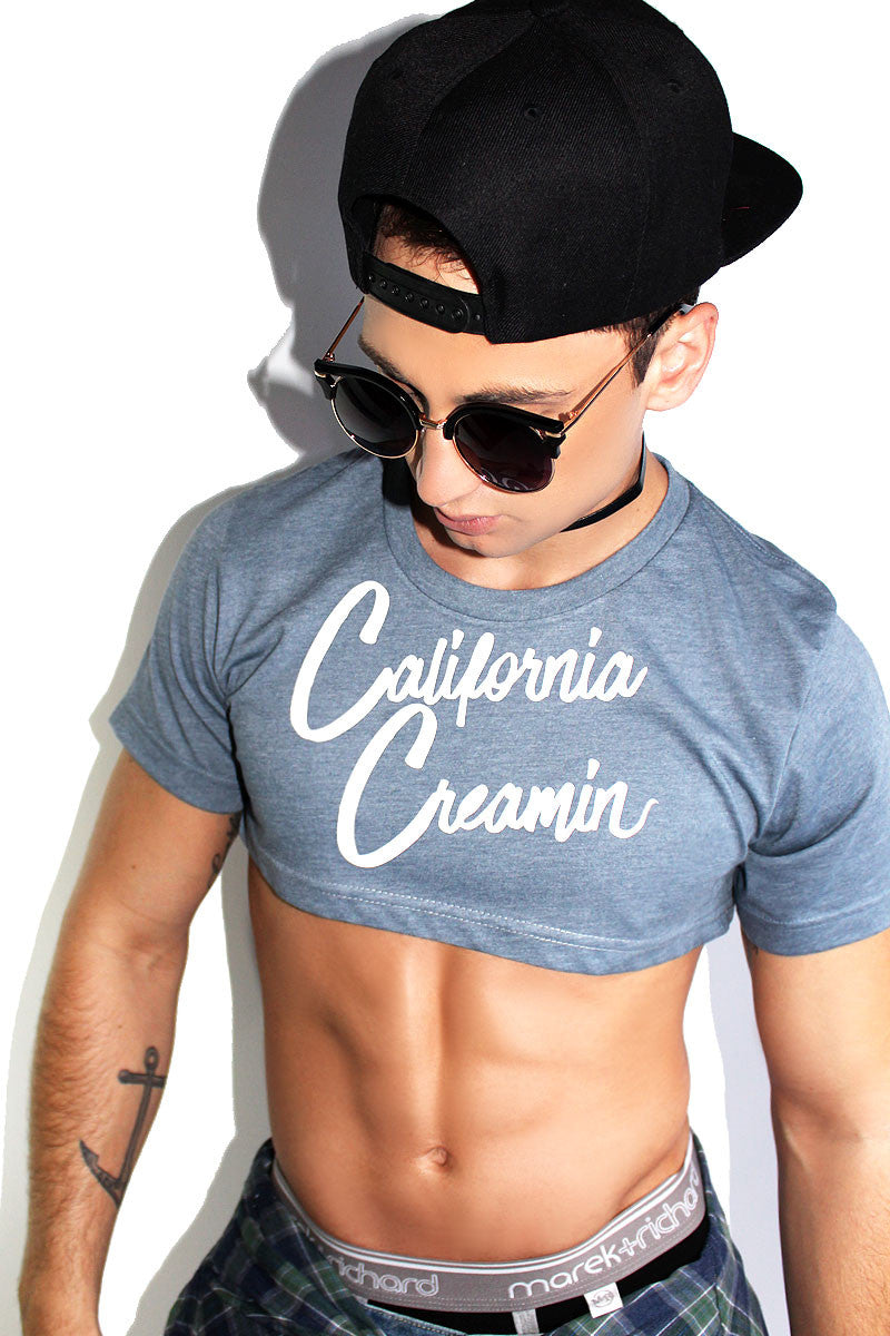 California Creamin Extreme Crop Tee-Light Blue Heather