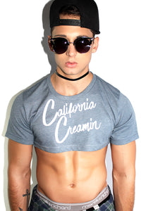 California Creamin Extreme Crop Tee-Light Blue Heather