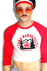 Camp Wannafuck Raglan Crop Tee-Red