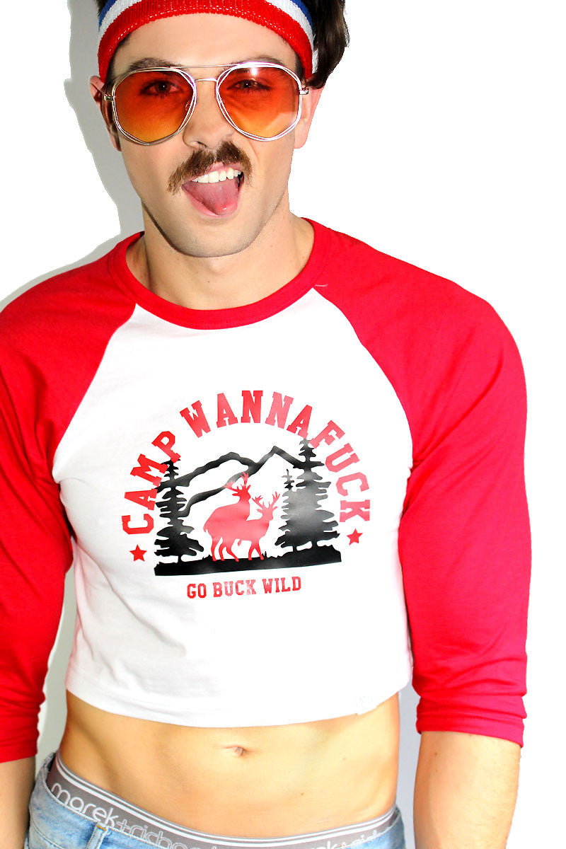 Camp Wannafuck Raglan Crop Tee-Red