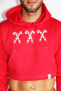 XXX Candy Cane Long Sleeve Crop Hoodie- Red