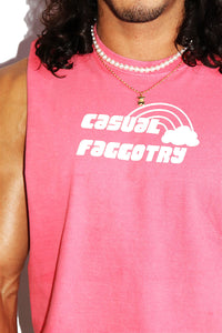 Casual Faggotry Vintage On Crop Low Armhole Tank- Red