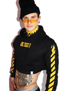 Caution Long Sleeve Crop Hoodie- Black