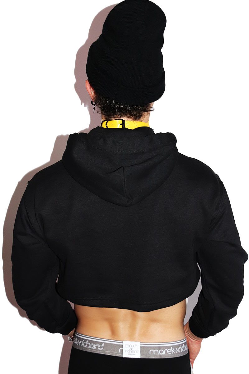 Caution Long Sleeve Crop Hoodie- Black