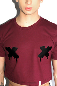 Censored Crop Tee- Burgundy