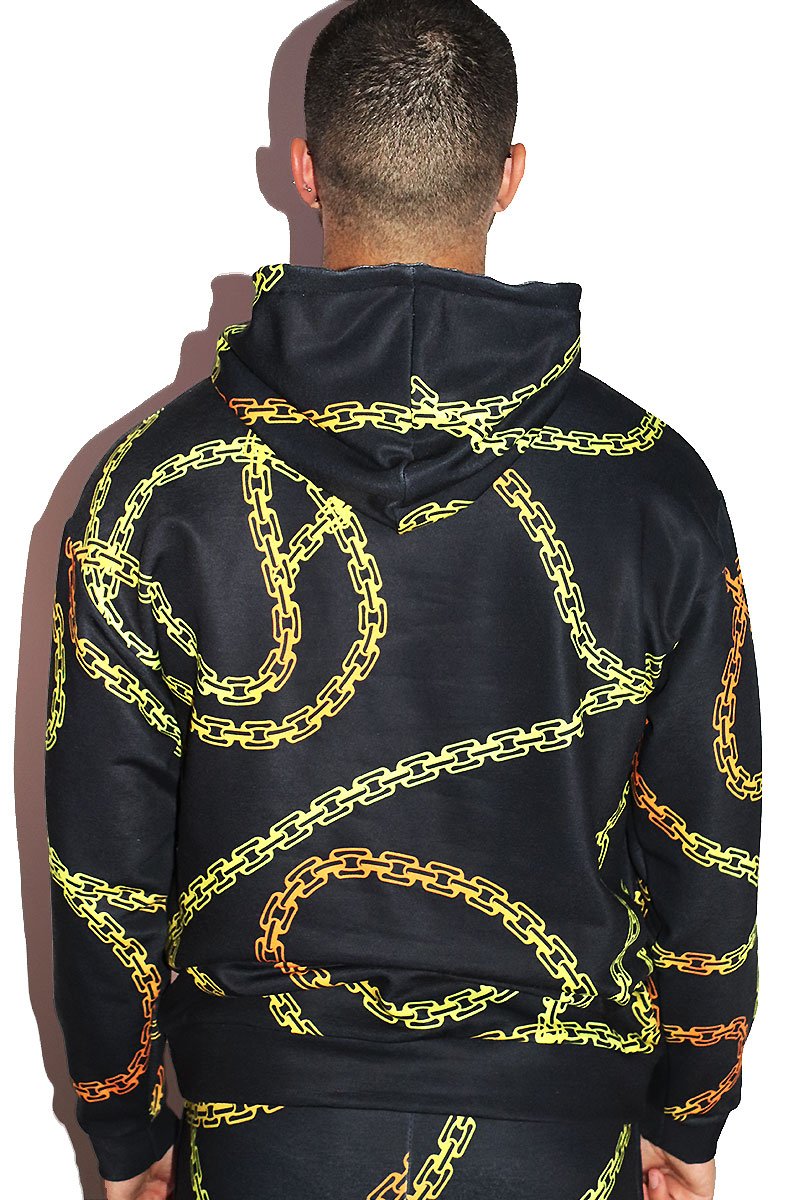 Chains All Over Print Long Sleeve Hoodie- Black