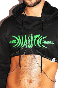 Chaotic Chains Long Sleeve Crop Hoodie- Black