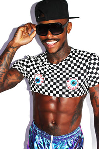 Crazy Eyes Checkerboard Extreme Crop Tee-Black