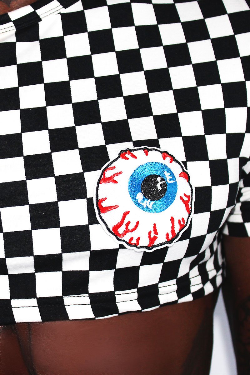 Crazy Eyes Checkerboard Extreme Crop Tee-Black