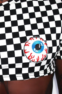 Crazy Eyes Checkerboard Extreme Crop Tee-Black