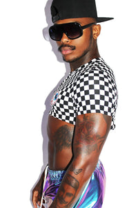 Crazy Eyes Checkerboard Extreme Crop Tee-Black