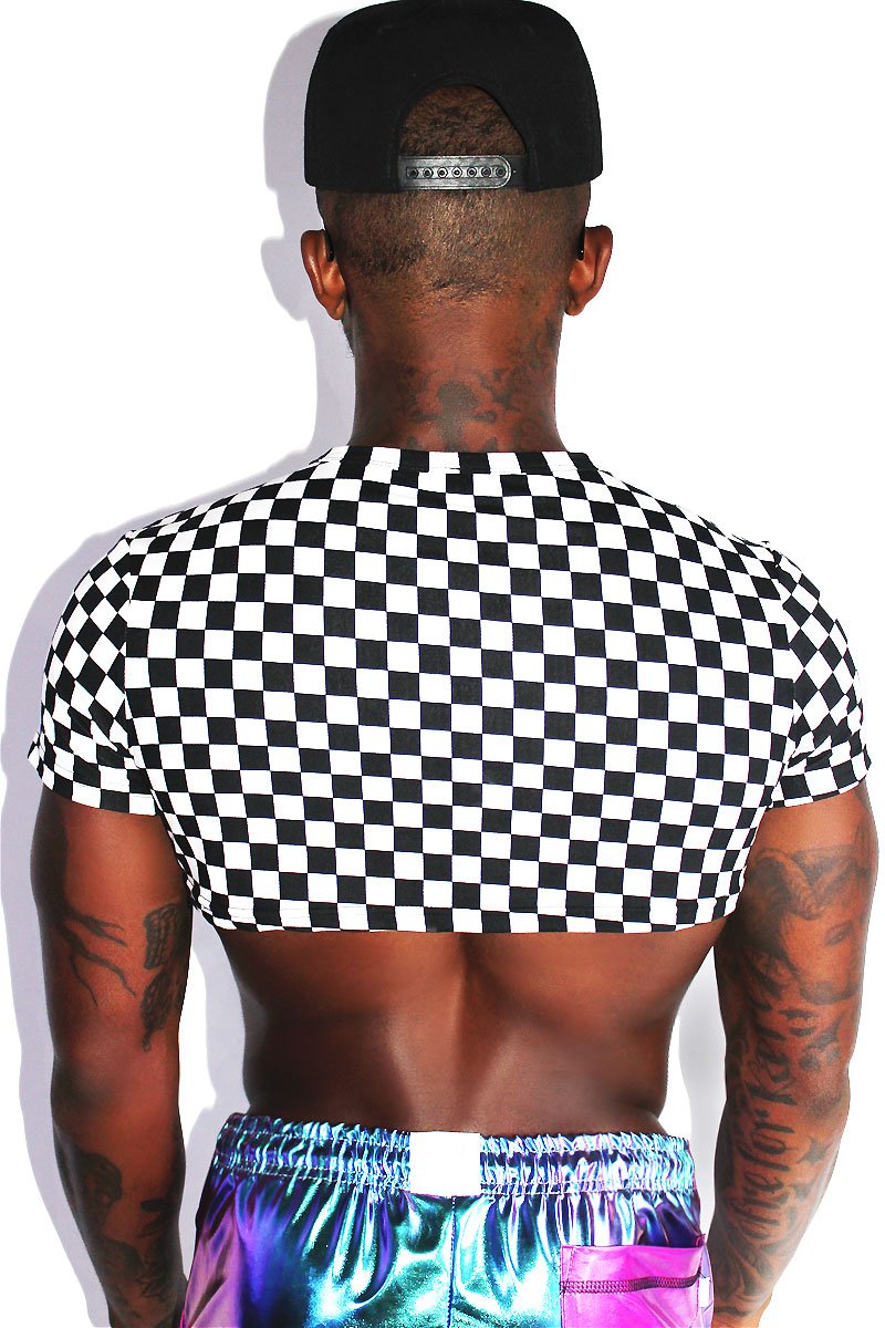 Crazy Eyes Checkerboard Extreme Crop Tee-Black