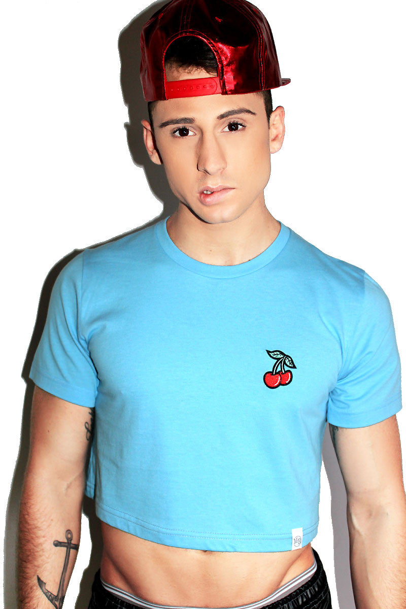 Cherries Crop Tee- Sky Blue