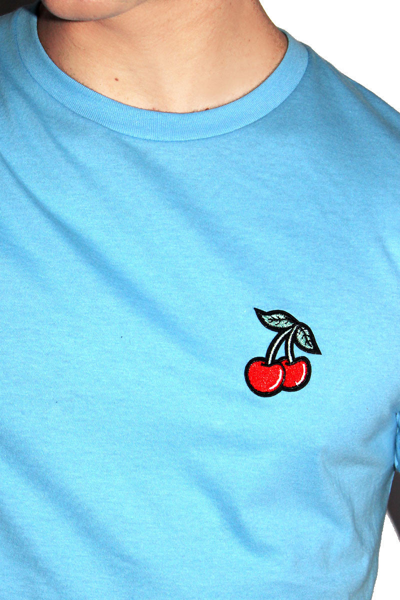 Cherries Crop Tee- Sky Blue