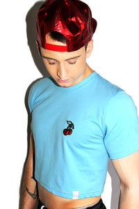 Cherries Crop Tee- Sky Blue