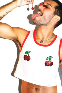 Cherries Pasties Crop Ringer Racerback Tank- Red