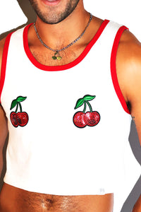 Cherries Pasties Crop Ringer Racerback Tank- Red