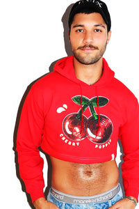 Cherry Poppin Long Sleeve Crop Hoodie-Red