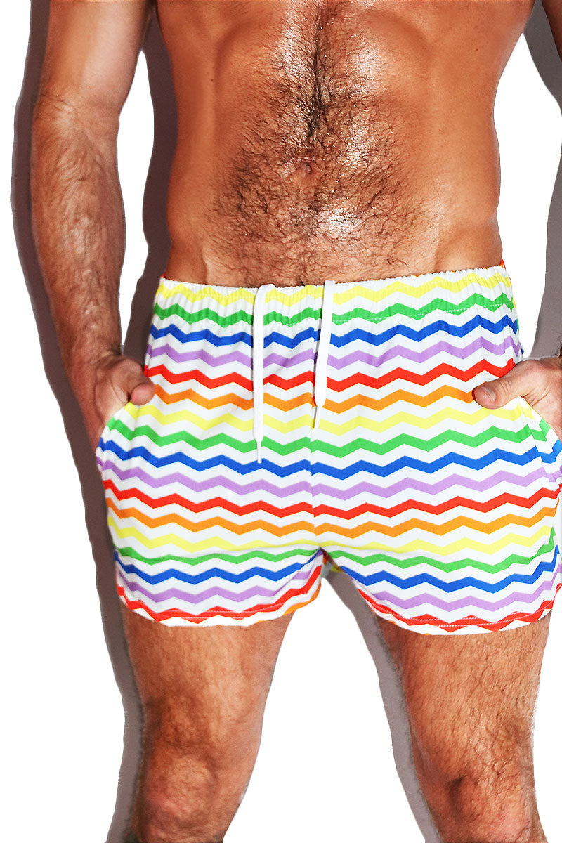 Rainbow Chevron All Over Print Active Shorts- White