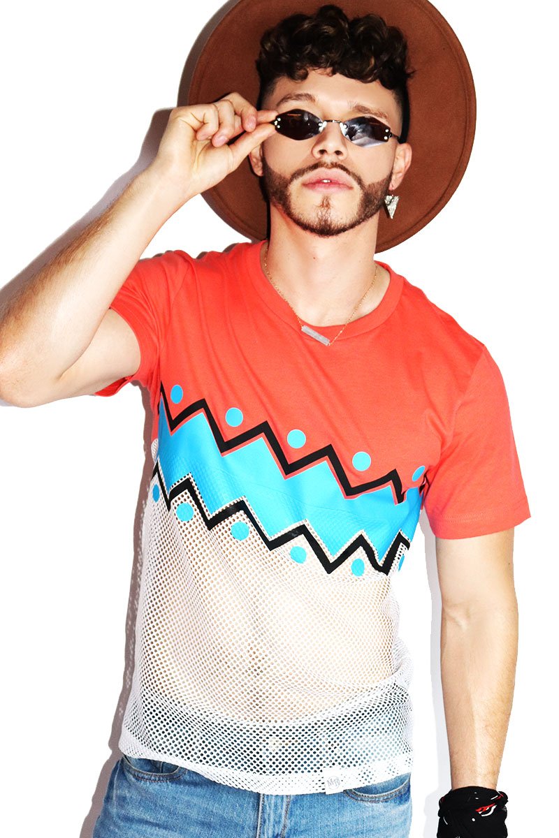 Chevron Mesh Tee-Coral