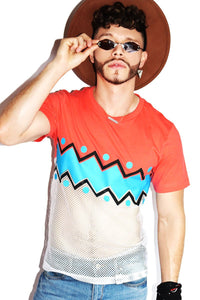 Chevron Mesh Tee-Coral