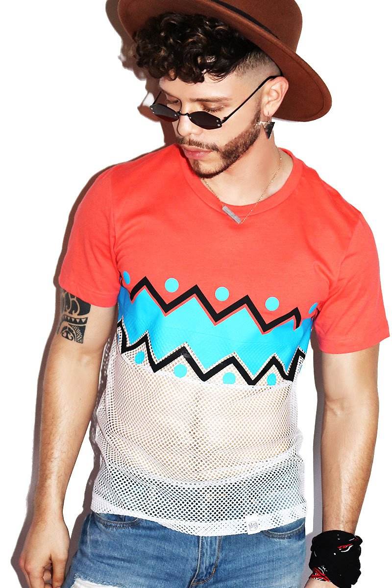 Chevron Mesh Tee-Coral