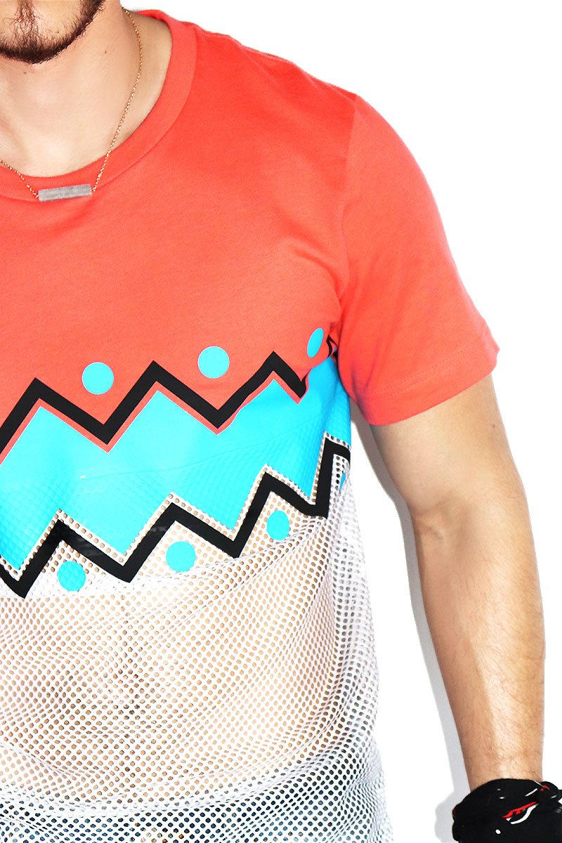Chevron Mesh Tee-Coral
