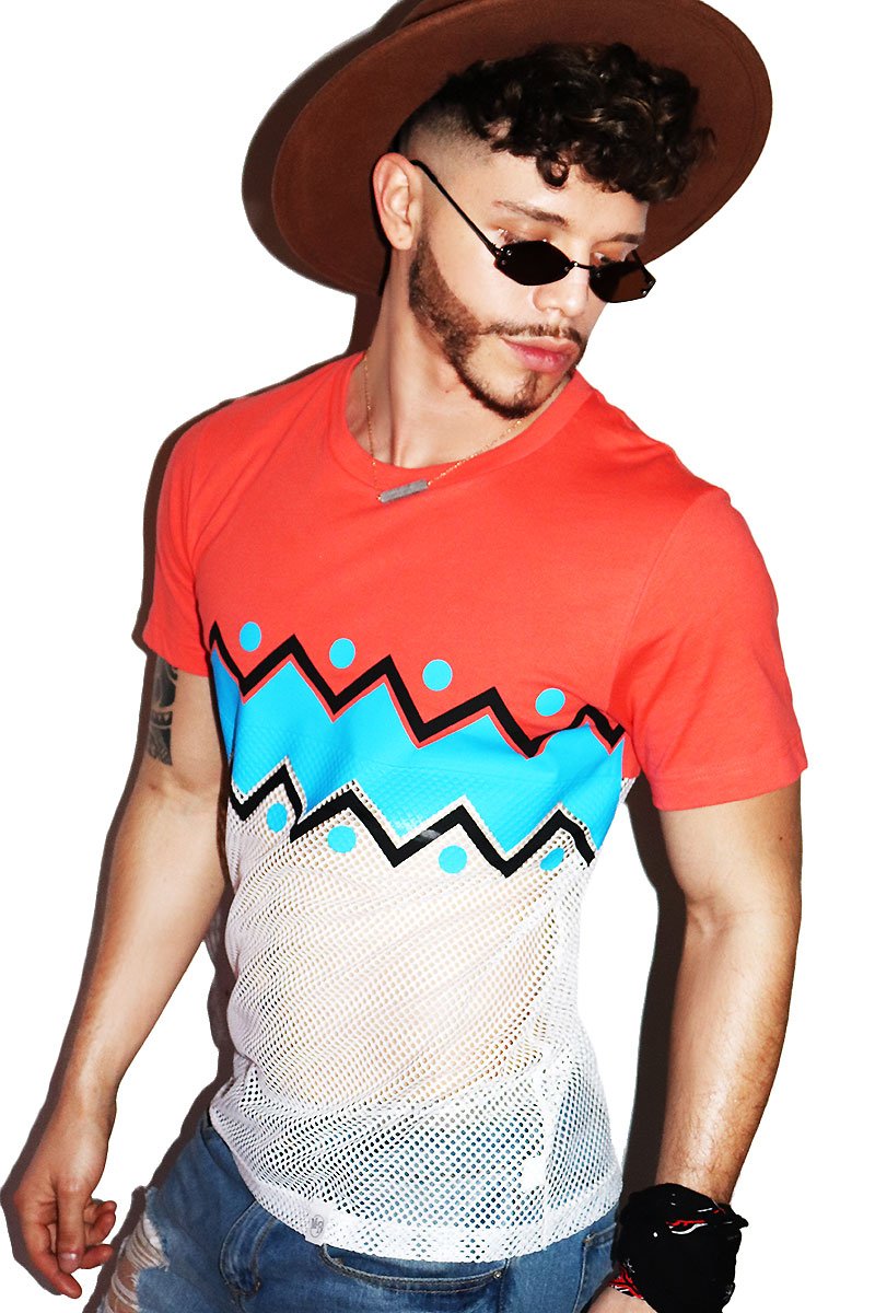 Chevron Mesh Tee-Coral