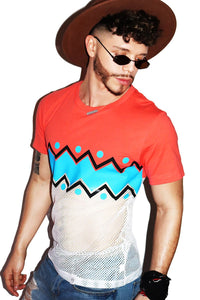 Chevron Mesh Tee-Coral
