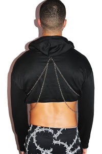 Chaotic Chains Long Sleeve Crop Hoodie- Black