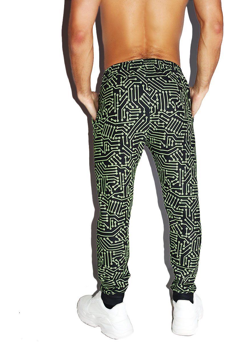 Circuit Board All Over Print Sweatpants- Green