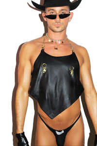 Bondage Leather Handkerchief Crop Tank- Black