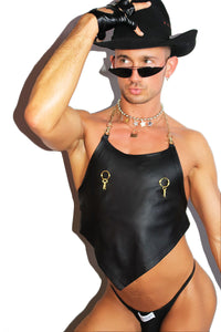 Bondage Leather Handkerchief Crop Tank- Black