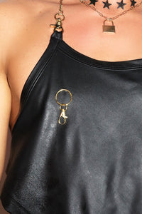 Bondage Leather Handkerchief Crop Tank- Black